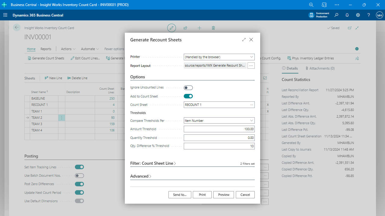 screenshot of Advanced Inventory Count